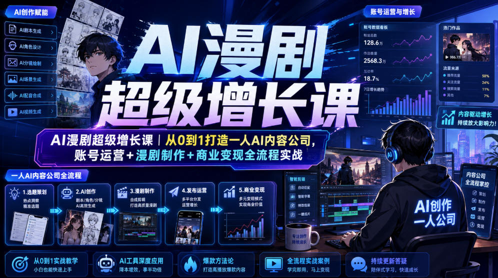 AI漫剧超级增长课｜从0到1打造一人AI内容公司，账号运营+漫剧制作+商业变现全流程实战-智点网