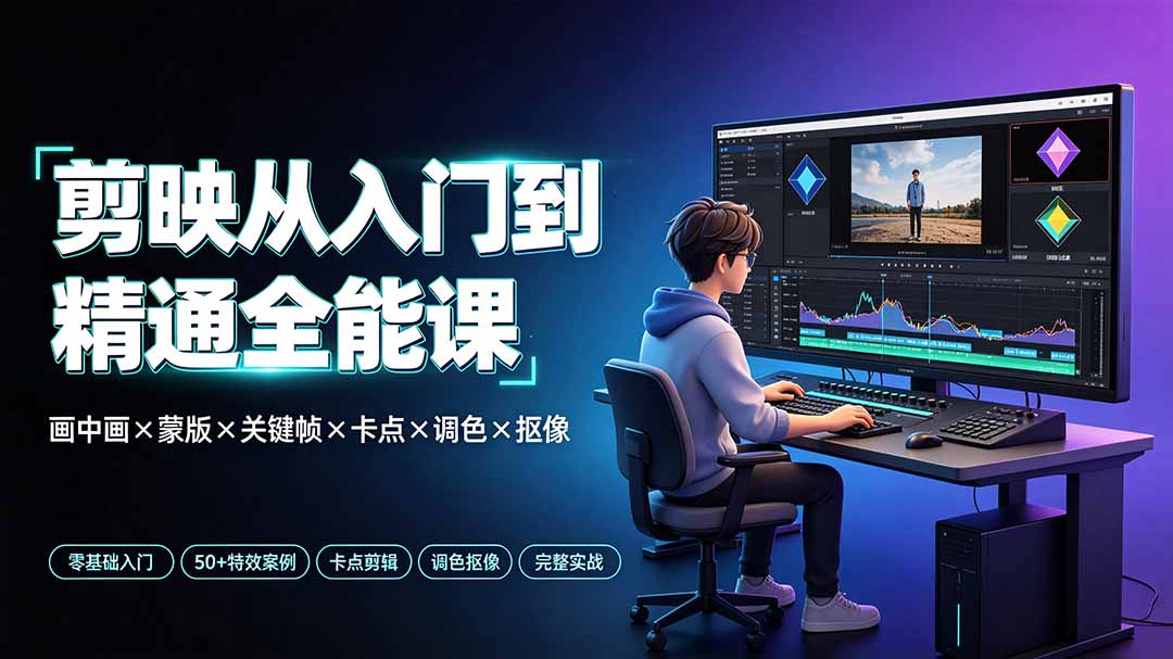 剪映从入门到精通全能课：画中画×蒙版×关键帧×卡点×调色×抠像，一站式掌握剪辑核心技能-智点网
