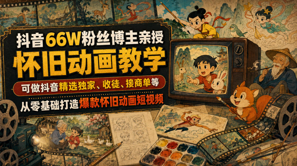 抖音66W粉丝博主亲授怀旧动画教学，可做抖音精选独家、收徒、接商单等，从零基础打造爆款怀旧动画短视频-智点网