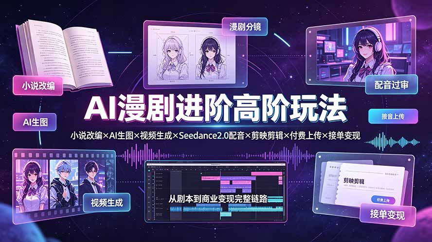 AI漫剧进阶高阶玩法：小说改编×AI生图×视频生成×Seedance2.0配音×剪映剪辑×付费上传×接单变现-智点网