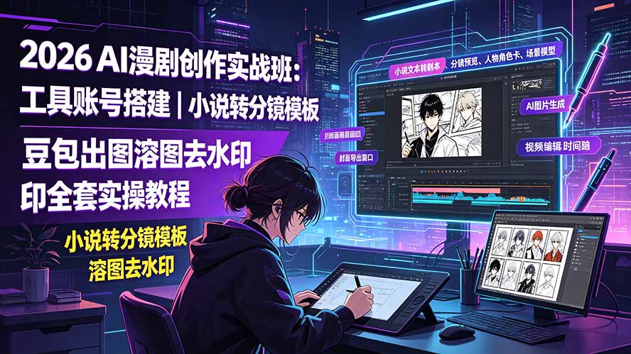 2026AI漫剧创作实战班：工具账号搭建｜小说转分镜模板｜豆包出图溶图去水印全套实操教程-智点网