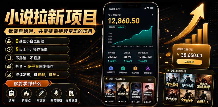 抖音及多平台小说拉新项目：我亲自跑通并持续带徒弟实操｜0基础小白5天上手快速变现-智点网