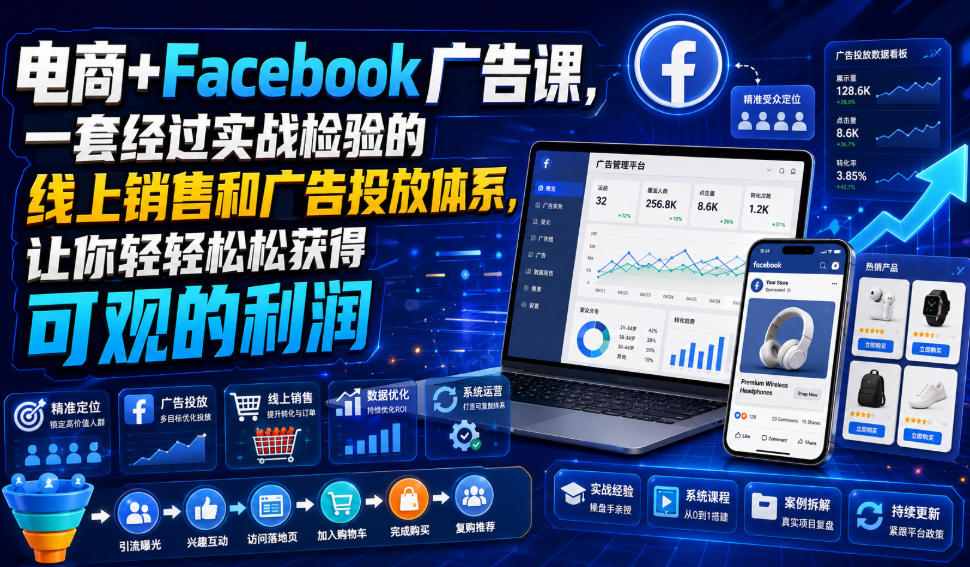 电商+Facebook广告课，一套经过实战检验的线上销售和广告投放体系，让你轻轻松松获得可观的利润【原创双语字幕】-智点网
