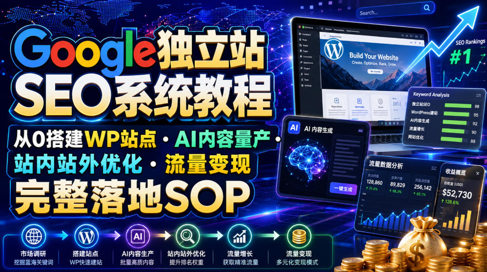 Google独立站SEO系统教程，从0搭建WP站点・AI内容量产・站内站外优化・流量变现完整落地SOP(2026年7月)-智点网