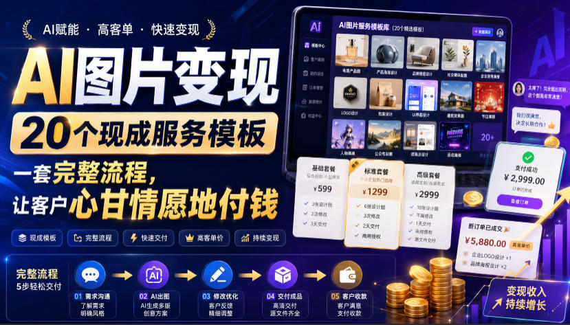 AI图片变现，20个现成服务模板，一套完整流程，让客户心甘情愿地付钱【原创双语字幕】-智点网