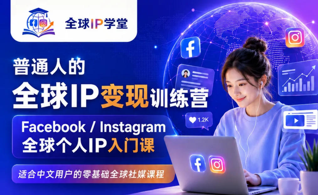 普通人的全球IP变现训练营，Facebook/Instagram全球个人IP入门课，零基础全球社媒课程-智点网