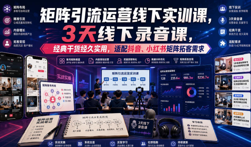 嗨推矩阵引流运营线下实训课，3天线下录音课，经典干货经久实用，适配抖音、小红书矩阵拓客需求-智点网