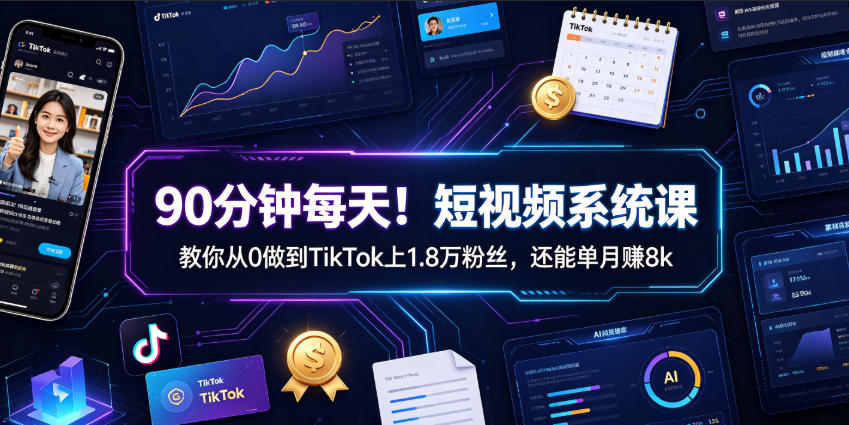 90分钟每天！短视频系统课教你从0做到TikTok上1.8万粉丝，还能单月賺8k【原创双语字幕】-智点网