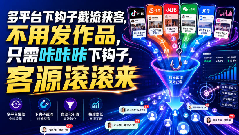 多平台下钩子截流获客，不用发作品，只需咔咔咔下钩子，客源滚滚来-智点网