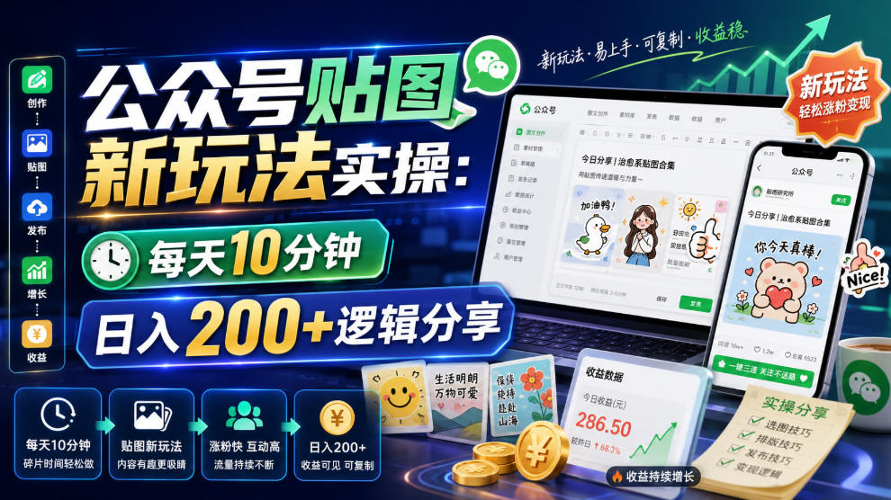 公众号贴图新玩法实操，每天10分钟，日入200+逻辑分享-智点网