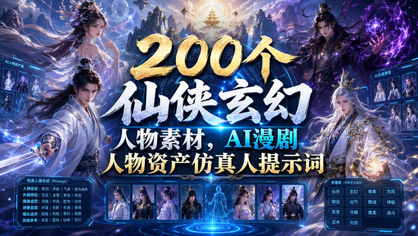 200个仙侠玄幻人物素材，AI漫剧人物资产仿真人提示词-智点网