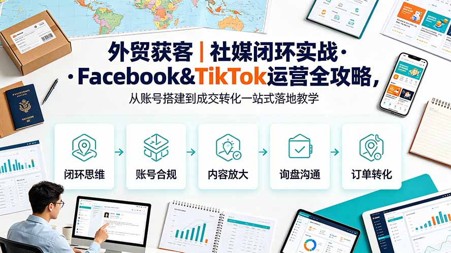 外贸获客｜社媒闭环实战·Facebook&TikTok运营全攻略，从账号搭建到成交转化一站式落地教学-智点网