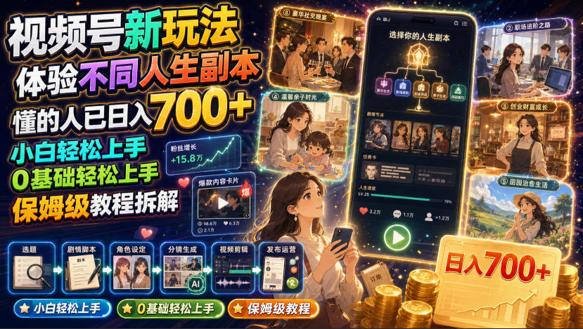视频号新玩法体验不同人生副本，懂的人已日入700+，小白轻松上手，0基础轻松上手，保姆级教程拆解-智点网