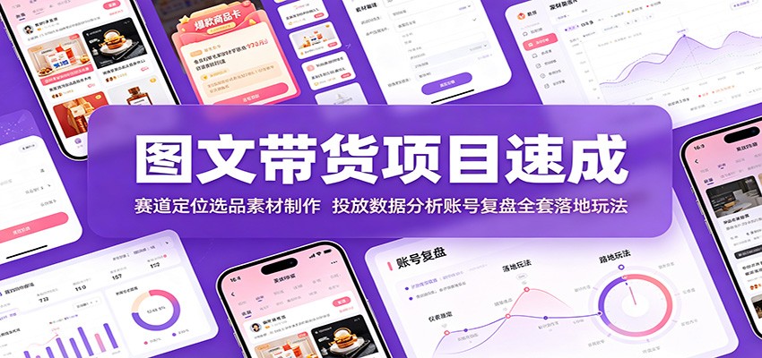 图文带货项目速成：赛道定位选品素材制作，投放数据分析账号复盘全套落地玩法-智点网