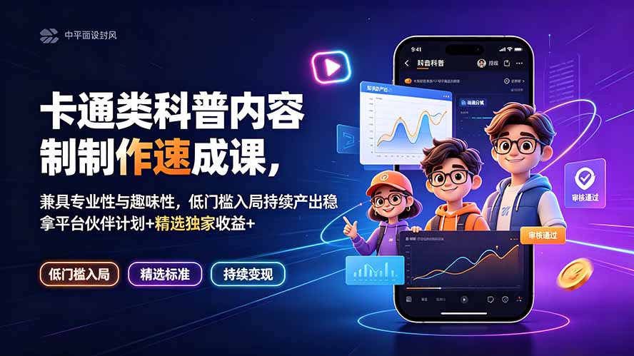 卡通类科普内容制作速成课，兼具专业性与趣味性，低门槛入局持续产出稳拿平台伙伴计划+精选独家收益-智点网