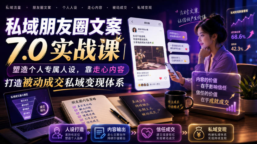 私域朋友圈文案7.0实战课｜塑造个人专属人设，靠走心内容打造被动成交私域变现体系-智点网