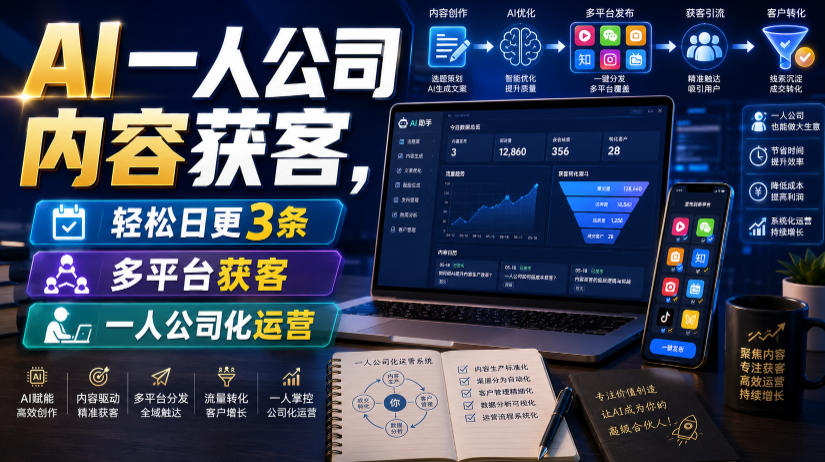 AI一人公司内容获客，轻松日更3条，多平台获客，一人公司化运营-智点网