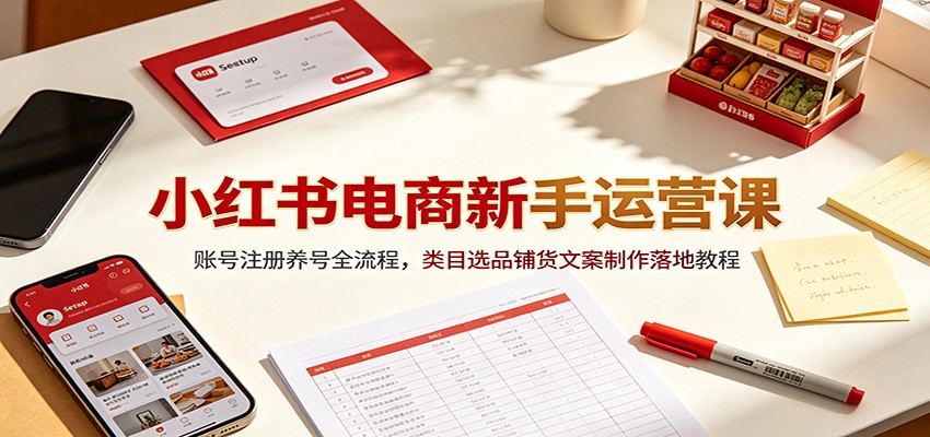 小红书电商新手运营课：账号注册养号全流程，类目选品铺货文案制作落地教程-智点网