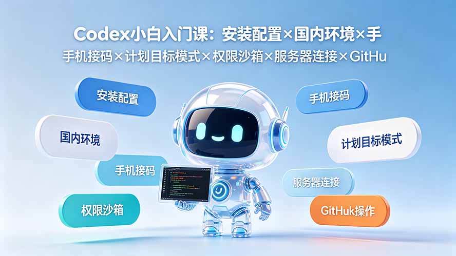Codex小白入门课：安装配置×国内环境×手机接码×计划目标模式×权限沙箱×服务器连接×GitHub操作-智点网