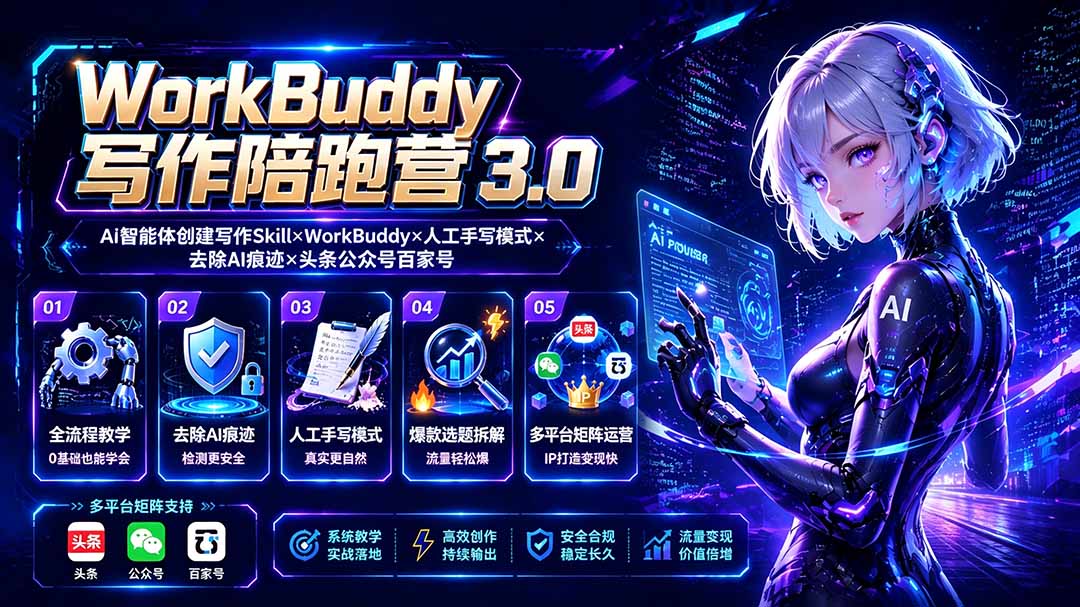 WorkBuddy写作陪跑营3.0-更新：Ai智能体创建写作Skill×WorkBuddy×人工手写模式×去除AI痕迹×头条公众号百家号-智点网