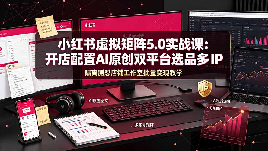 小红书虚拟矩阵5.0实战课：开店配置｜AI原创｜双平台选品｜多IP隔离｜测怼店铺工作室批量变现实操教学-智点网