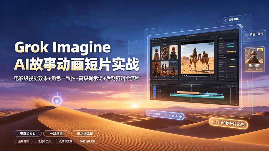 Grok Imagine AI故事动画短片实战：电影级视觉效果+角色一致性+高级提示词+后期剪辑全流程-智点网