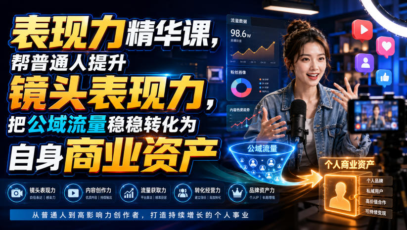 表现力精华课，帮普通人提升镜头表现力，把公域流量稳稳转化为自身商业资产-智点网