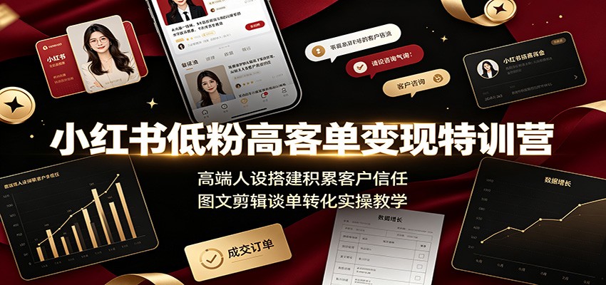 小红书低粉高客单变现特训营：高端人设搭建积累客户信任，图文剪辑谈单转化实操教学-智点网