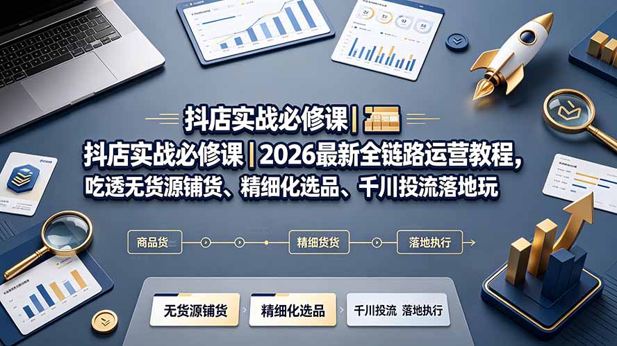 抖店实战必修课｜2026最新全链路运营教程，吃透无货源铺货、精细化选品、千川投流落地玩法-智点网