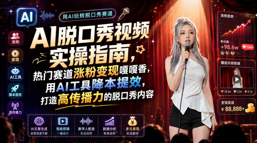 AI脱口秀视频实操指南，热门赛道涨粉变现嘎嘎香，用AI工具降本提效，打造高传播力的脱口秀内容-智点网