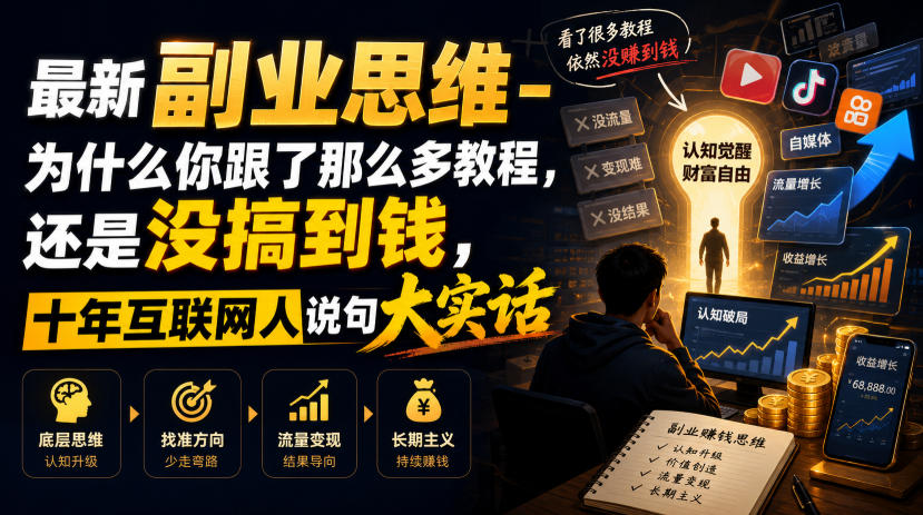 最新副业思维-为什么你跟了那么多教程，还是没搞到钱，十年互联网人说句大实话【揭秘】-智点网