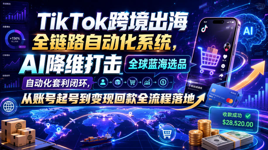 TikTok跨境出海全链路自动化系统，AI降维打击全球蓝海选品自动化套利闭环，从账号起号到变现回款全流程落地(2026年7月)-智点网