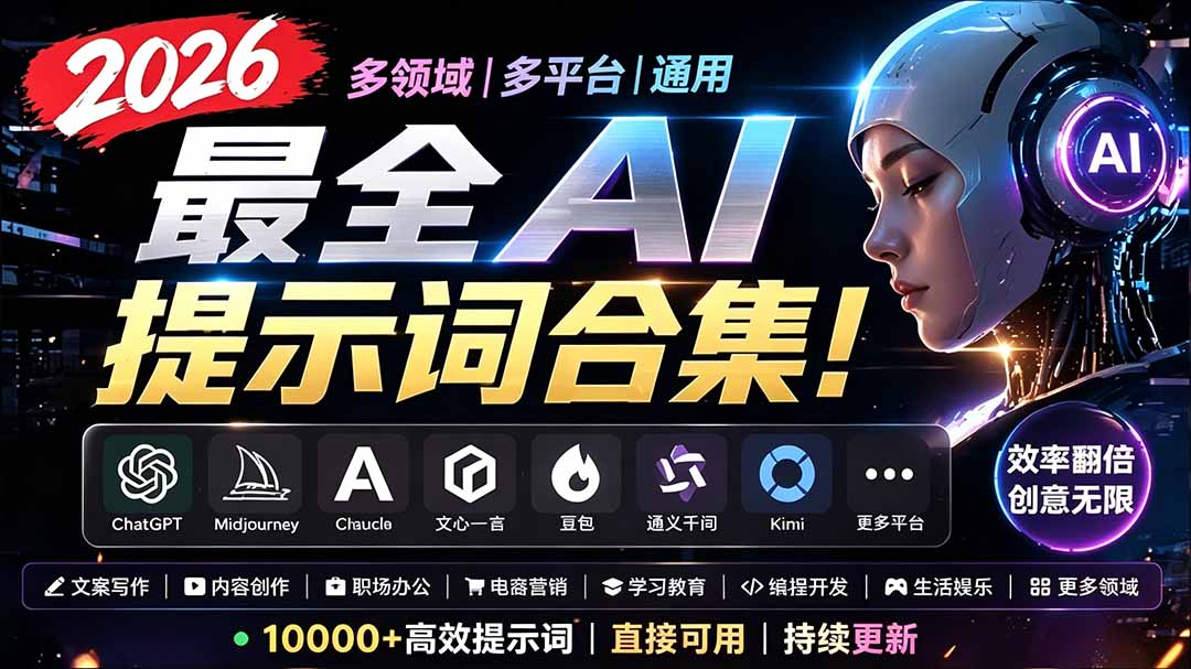 2026最全AI提示词合集！多领域多平台通用，涵盖AI绘画、电商主图、爆款文案，脚本创作等-智点网