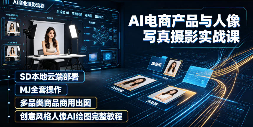 AI电商产品与人像写真摄影实战课｜SD本地云端部署、MJ全套操作、多品类商品商用出图、创意风格人像AI绘图完整教程-智点网
