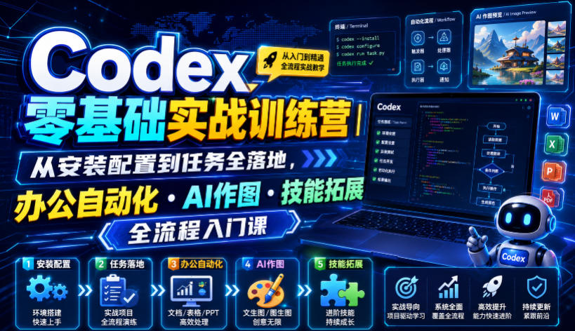 Codex零基础实战训练营｜从安装配置到任务全落地，办公自动化・AI作图・技能拓展全流程入门课-智点网