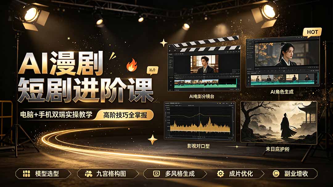 AI漫剧短剧进阶课｜电脑+手机双端实操教学｜影视剧对口型人物吃瓜×解压末日庇护所全程讲解，高阶技巧全掌握-智点网