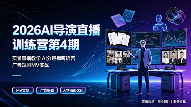 2026AI导演直播训练营第4期，实景直播教学AI分镜视听语言，广告短剧MV实战，解决人物画面崩坏痛点-智点网