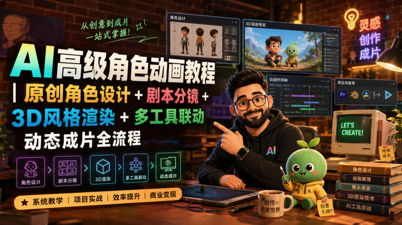 AI高级角色动画教程｜原创角色设计+剧本分镜+3D风格渲染+多工具联动动态成片全流程【中英字幕】-智点网
