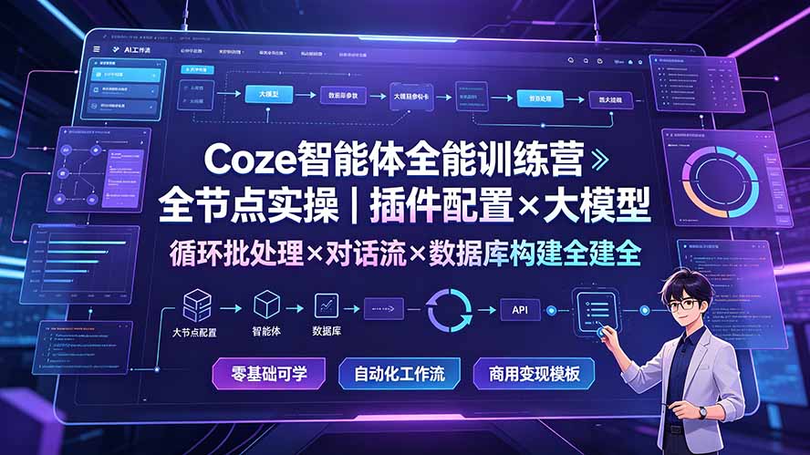 Coze智能体全能训练营：全节点实操｜插件配置×大模型×循环批处理×对话流×数据库构建全教学-智点网