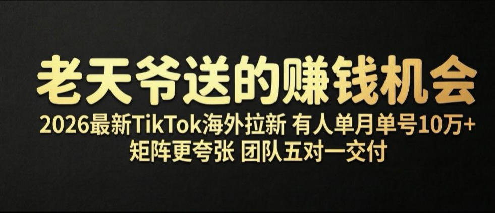 老天爷送的賺钱机会！2026最新TikTok海外拉新，有人单月单号10W+，矩阵更夸张，团队交付【揭秘】-智点网
