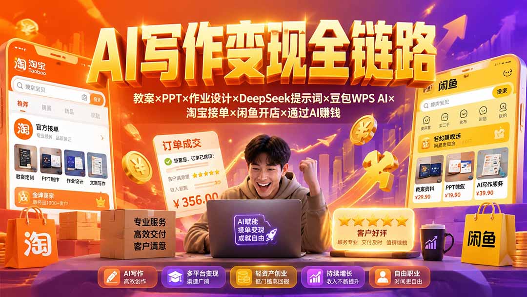 2026AI写作变现全链路：教案×PPT×作业设计×DeepSeek提示词×豆包WPS AI×淘宝接单×闲鱼开店×通过AI賺钱-智点网