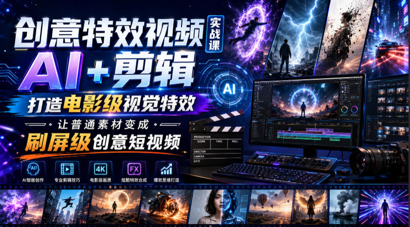 创意特效视频实战课，AI+剪辑打造电影级视觉特效，让普通素材变成刷屏级创意短视频-智点网