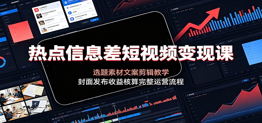 热点信息差短视频变现课：选题素材文案剪辑教学，封面发布收益核算完整运营流程-智点网