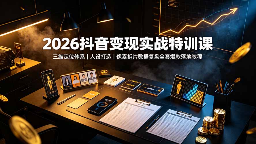 2026抖音变现实战特训课：三维定位体系｜人设打造｜像素拆片数据复盘全套爆款落地教程-智点网