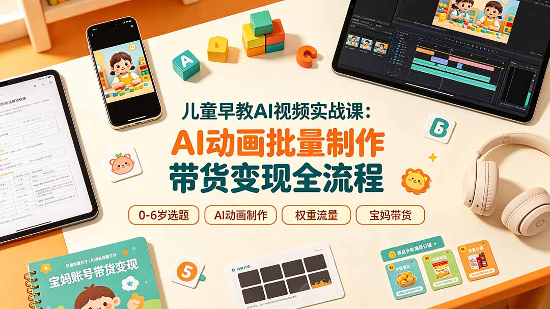 儿童早教AI视频实战课：0-6岁认知选题｜AI动画批量制作｜权重流量拉升｜宝妈账号带货变现全流程-智点网