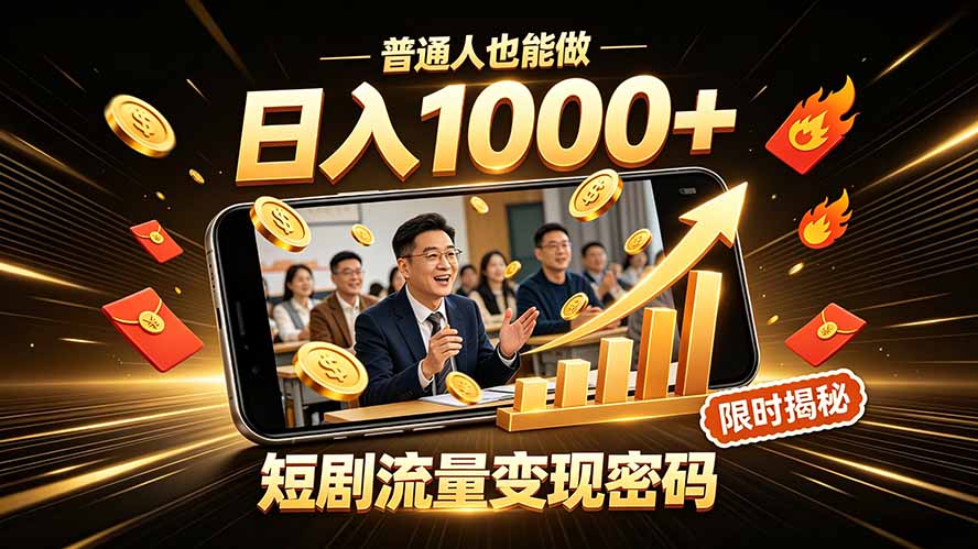一部手机做短剧分发，不用真人出镜、不用拍摄剧本，快手流量变现日赚千元-智点网