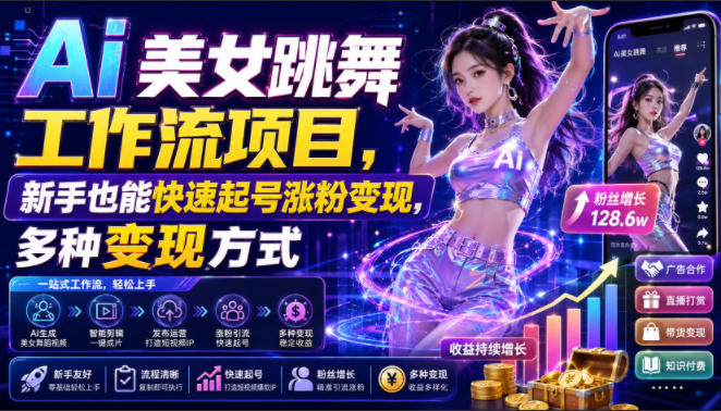Ai美女跳舞工作流项目，新手也能快速起号涨粉变现，多种变现方式-智点网