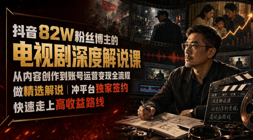 抖音82W粉丝博主的电视剧深度解说课，从内容创作到账号运营变现全流程，做精选解说，冲平台独家签约，快速走上高收益路线-智点网