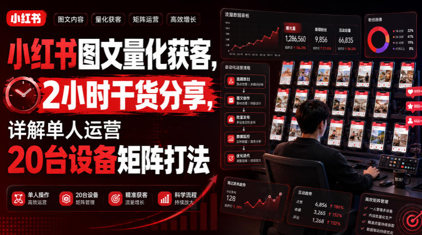 小红书图文量化获客，2小时干货分享，详解单人运营20台设备矩阵打法-智点网