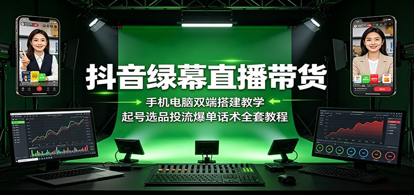 抖音绿幕直播带货：手机电脑双端搭建教学，起号选品投流爆单话术全套教程-智点网